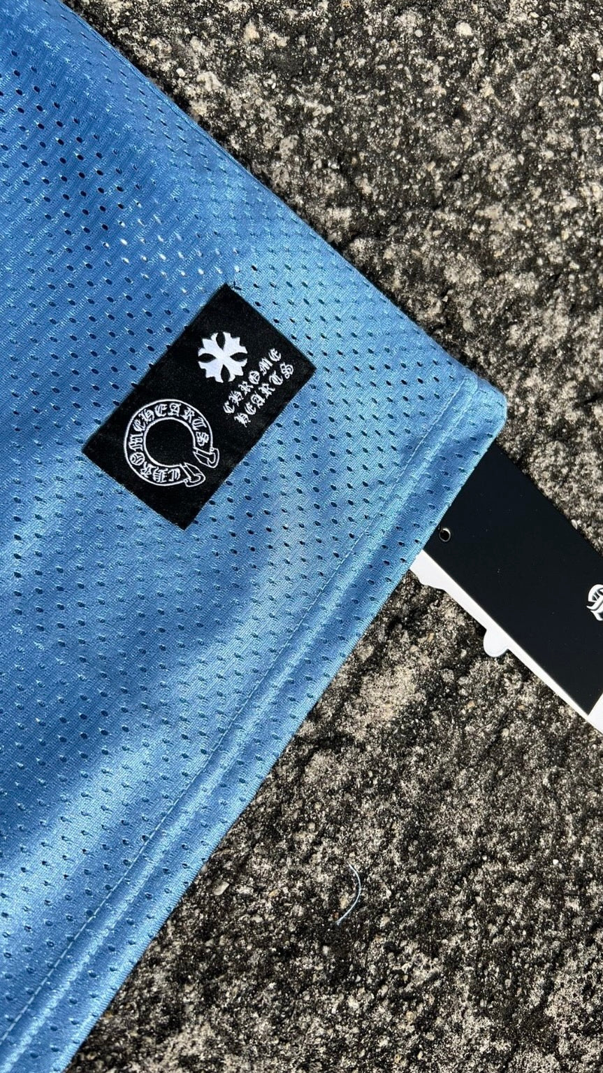 blue n white chrome heart shirt