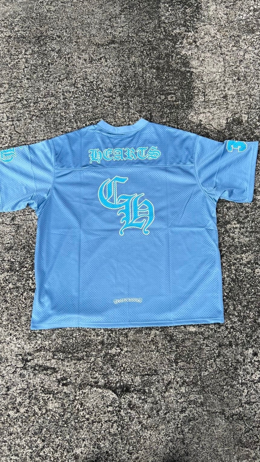 blue n white chrome heart shirt