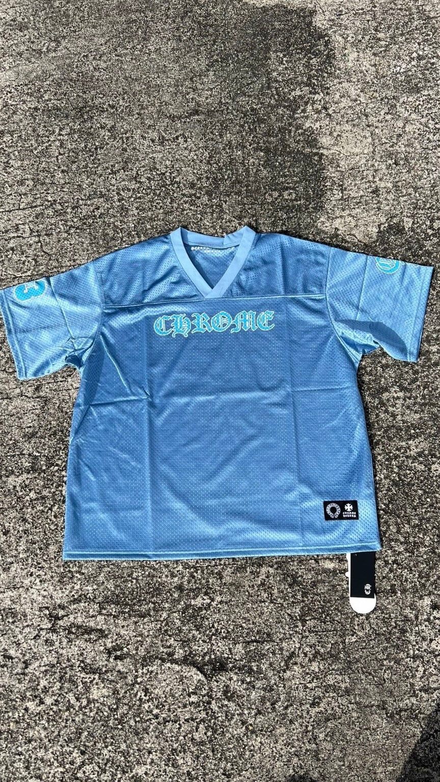 blue n white chrome heart shirt